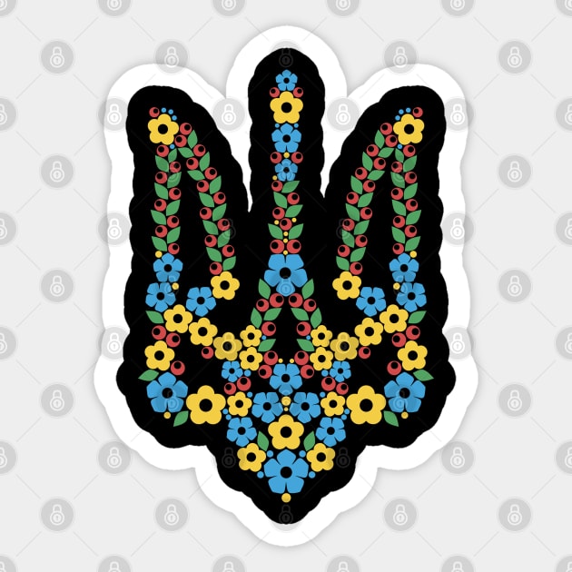 Ukrainian Trident Coat Of Arms Made of Flowers Sticker by Anticorporati